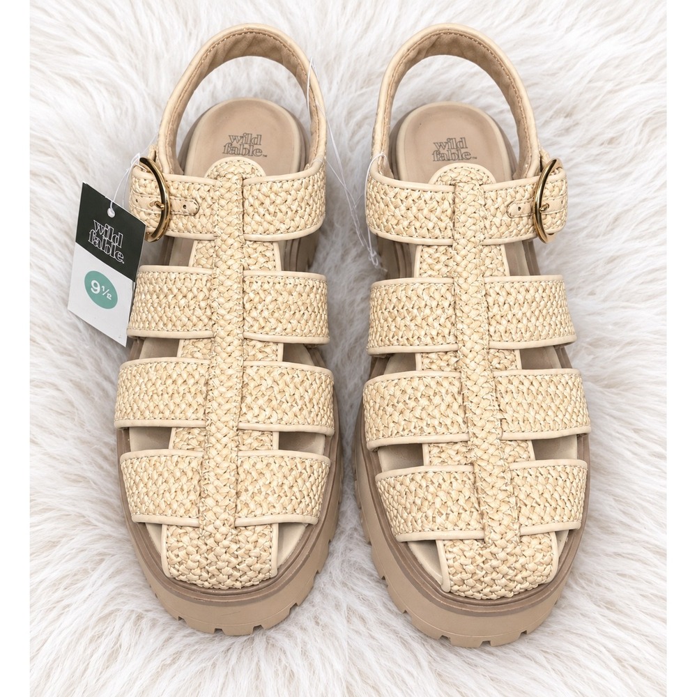 Wild Fable Womens Elvie Raffia Platform Fisherman Sandals Tan Beige 9.5 NWT - Picture 2 of 6